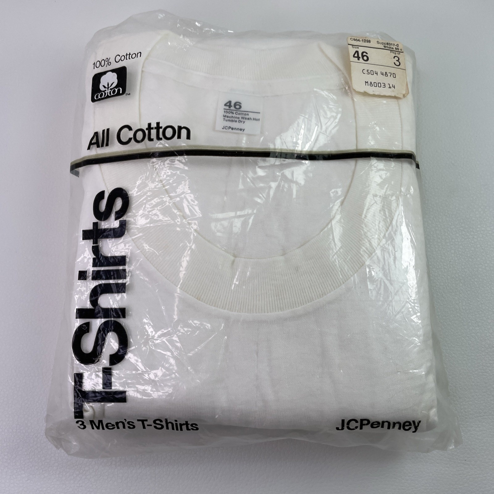 Vintage 1970s Jc Penny White Cotton T Shirt Made In Usa Sz 46 Single Stitch 3pk